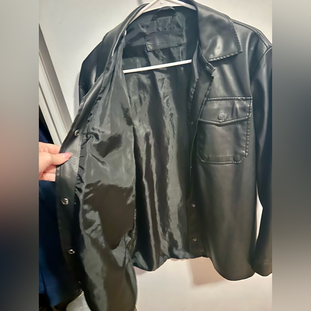 Faux Leather Button Down Jacket - image 4